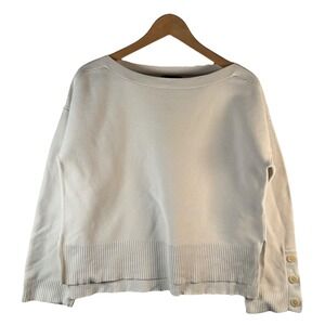 J.Crew Women's S Cream Cotton Blend Sweater Button Sleeve Minimalist‎ Coastal